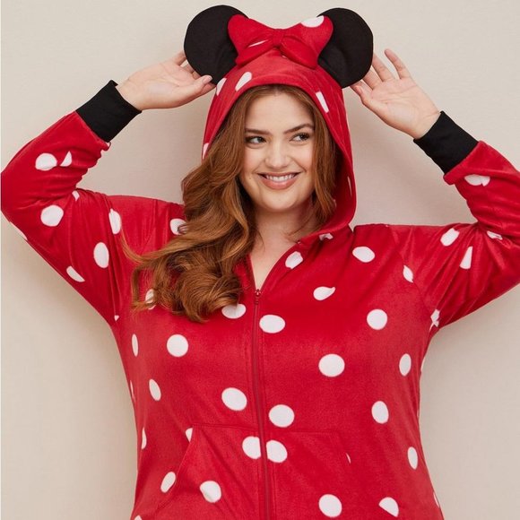 ❤️NWT VINTAGE TORRID PAJAMA MINNIE MOUSE EARS ONESIE ZIP FRONT HALLOWEEN COSPLAY - Picture 1 of 9